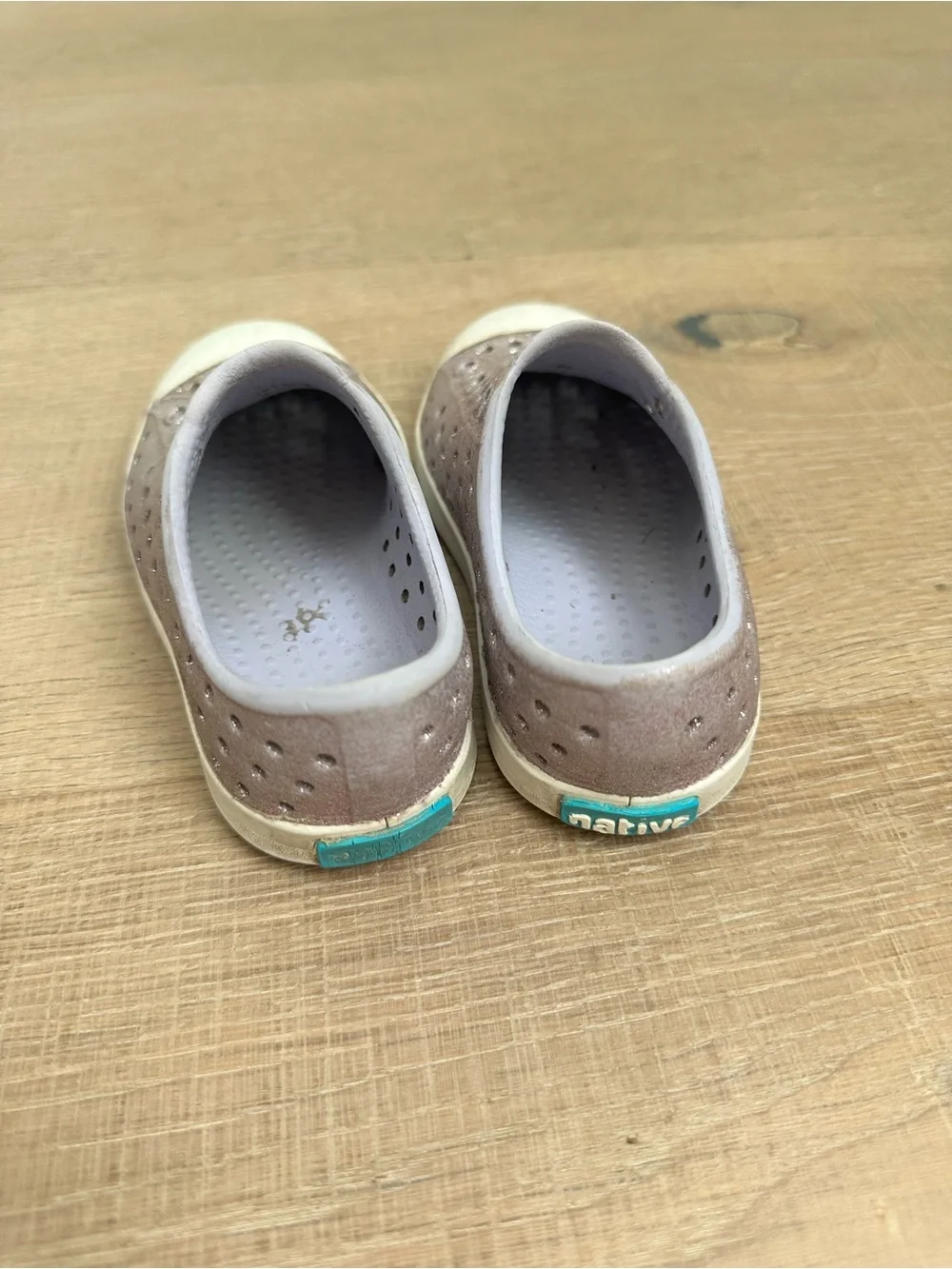 Native Kids Slip-On Sneakers in Metallic Taupe and White